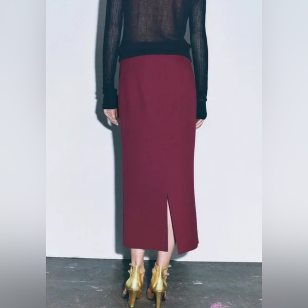 Zara Burgundy Midi Skirt - Picture 4 of 7